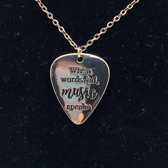 Stainless Steel Guitar Pick Charm Necklace 18" - Picture 4 of 5